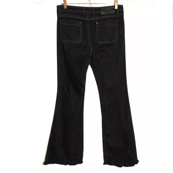 ✅SOLD-Rachel Zoe | Flare Leg Denim Jeans Raw Cut Hem Mid Rise Black Stretch - Picture 2 of 7